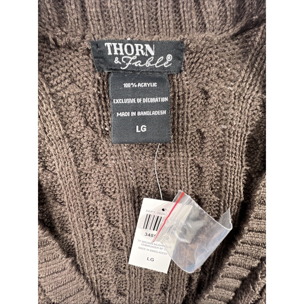 Embroidered Mushroom Frog Distressed Cardigan Sweater Large Brown BNWT Hot topic - Picture 3 of 15